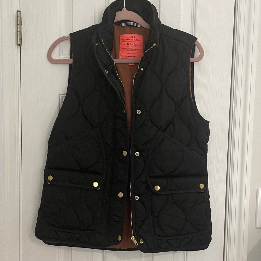 J. Crew Black Quilted Vest with Gold Buttons